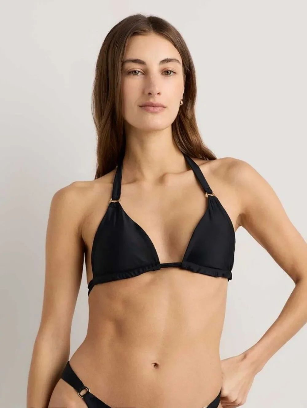 NWT Quince Italian Ring Bikini Top Black Size L